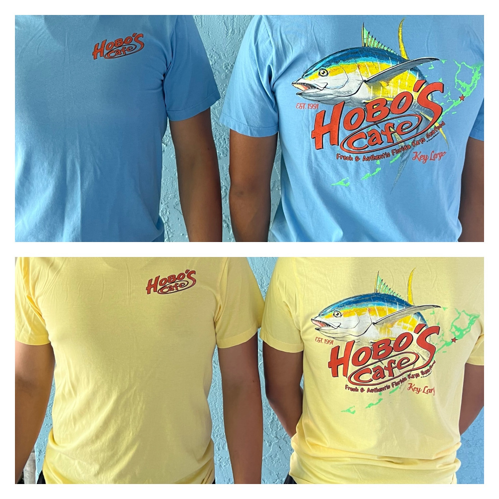 Mens Tuna Yellow and Blue T-Shirt – Hobo's Cafe Key Largo Florida Keys